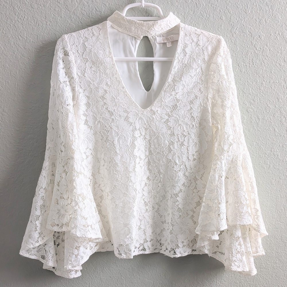 Wayf Ivory Lace Bell Sleeve Blouse - Picture 2 of 10